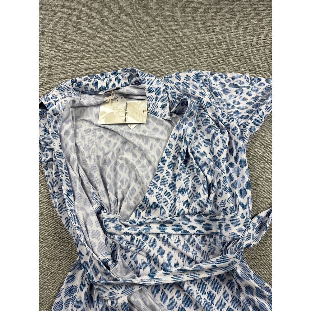 Tommy Bahama Carmela Dress S Blue White Ikat Print Split Neck Coastal Beach NWT - Picture 10 of 14